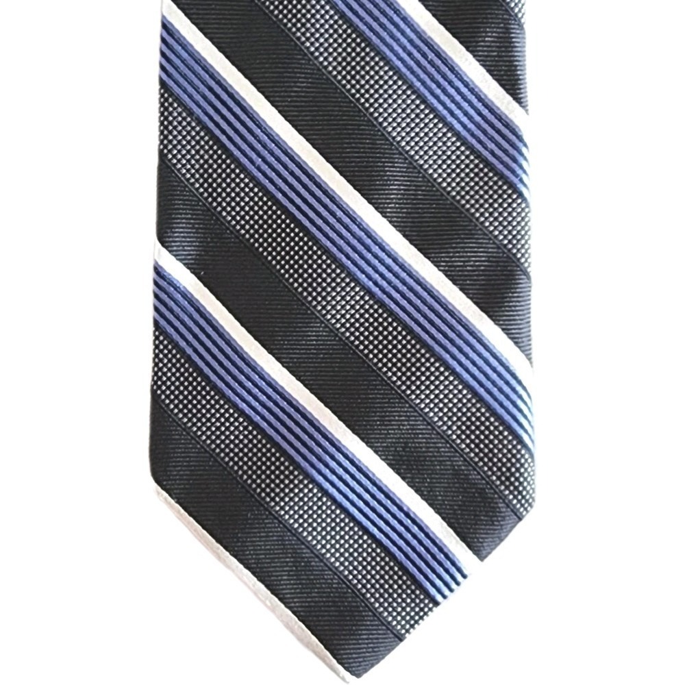 Vintage John W. Nordstrom Silk Repp Tie Black Blue Ivory Diagonal Stripe Classic